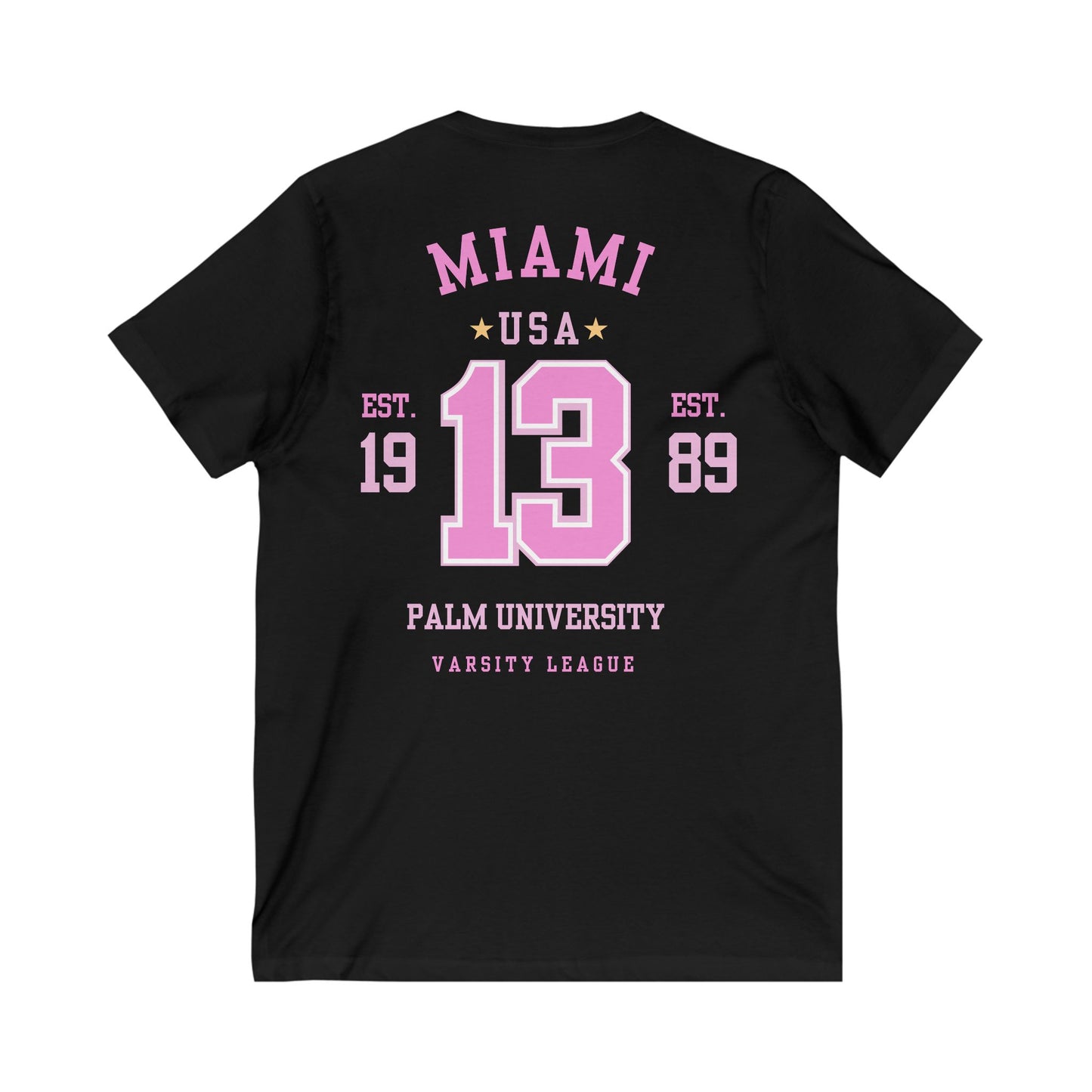 Miami Varsity League V-Neck Tee - Unisex, Sporty Casual Wear for Game Day and Everyday Comfort - DiRoMi
