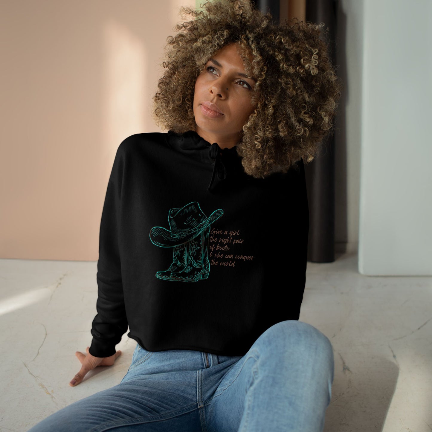 Cowgirl Spirit Crop Hoodie - Western Inspired Hoodie with Inspirational Quote - DiRoMi