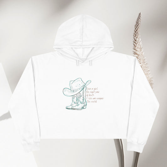 Cowgirl Spirit Crop Hoodie - Western Inspired Hoodie with Inspirational Quote - DiRoMi