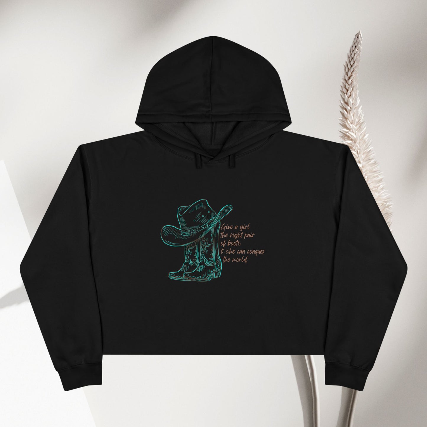 Cowgirl Spirit Crop Hoodie - Western Inspired Hoodie with Inspirational Quote - DiRoMi