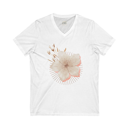 Floral V-Neck Tee for Nature Lovers | Unisex Jersey Short Sleeve Shirt - DiRoMi
