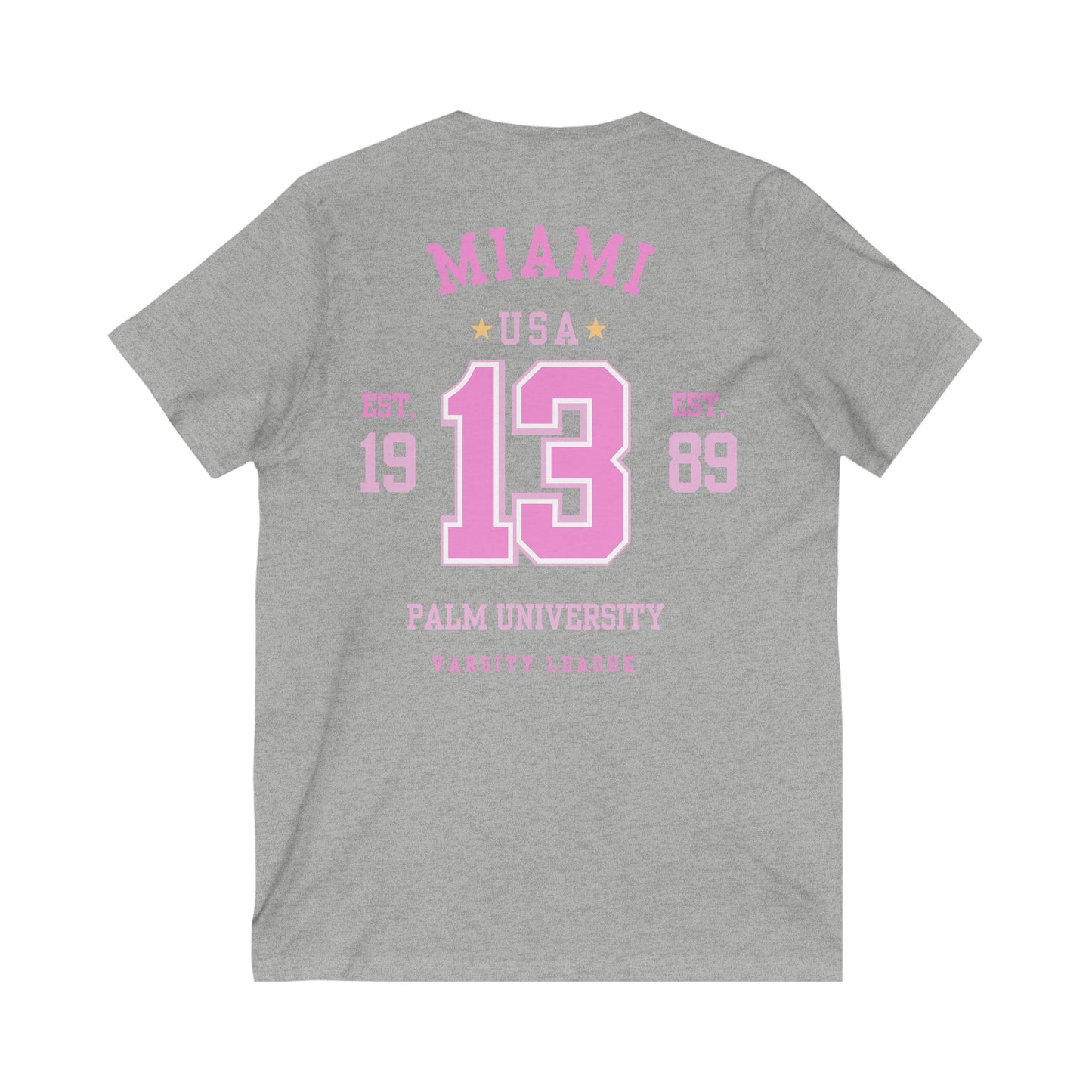 Miami Varsity League V-Neck Tee - Unisex, Sporty Casual Wear for Game Day and Everyday Comfort - DiRoMi