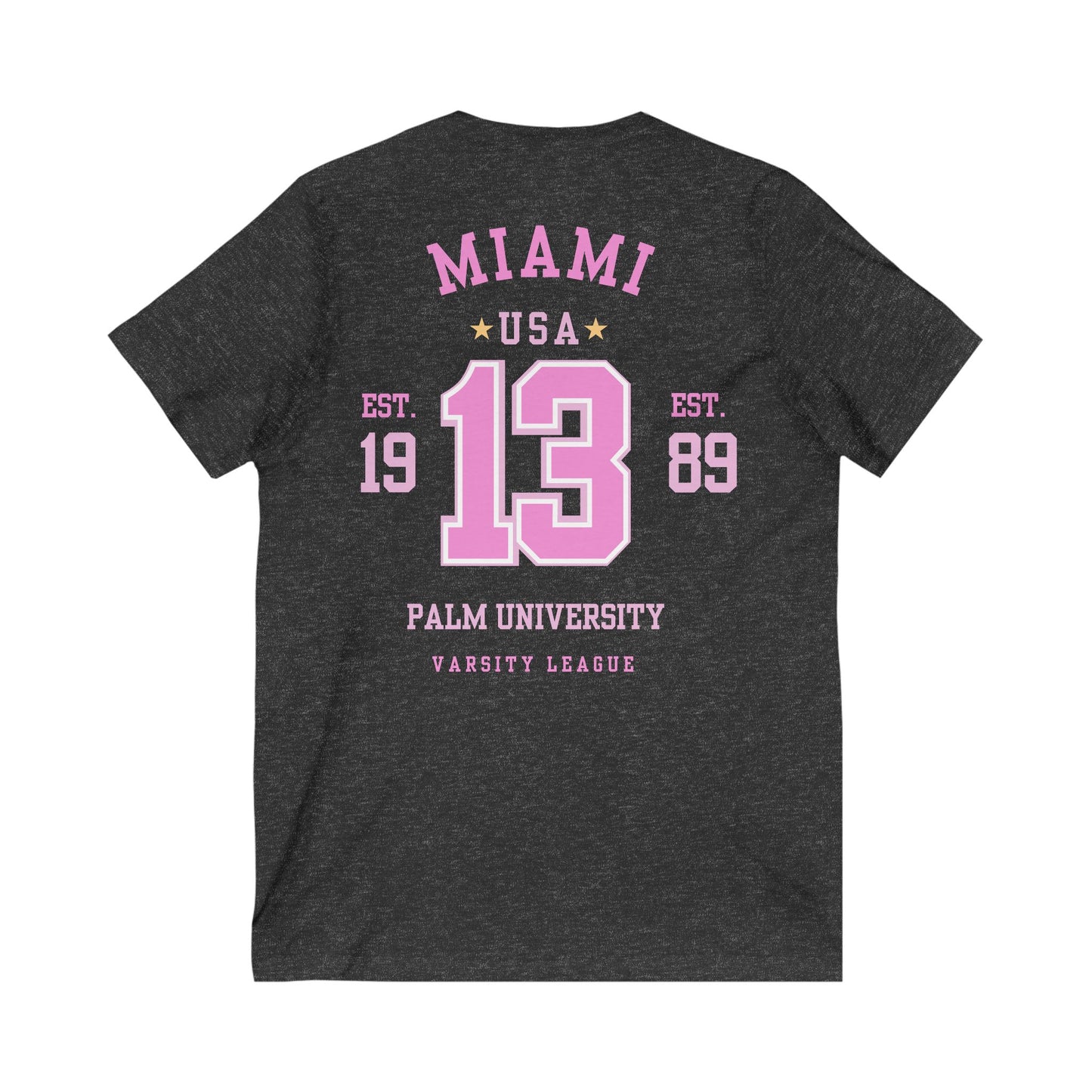 Miami Varsity League V-Neck Tee - Unisex, Sporty Casual Wear for Game Day and Everyday Comfort - DiRoMi