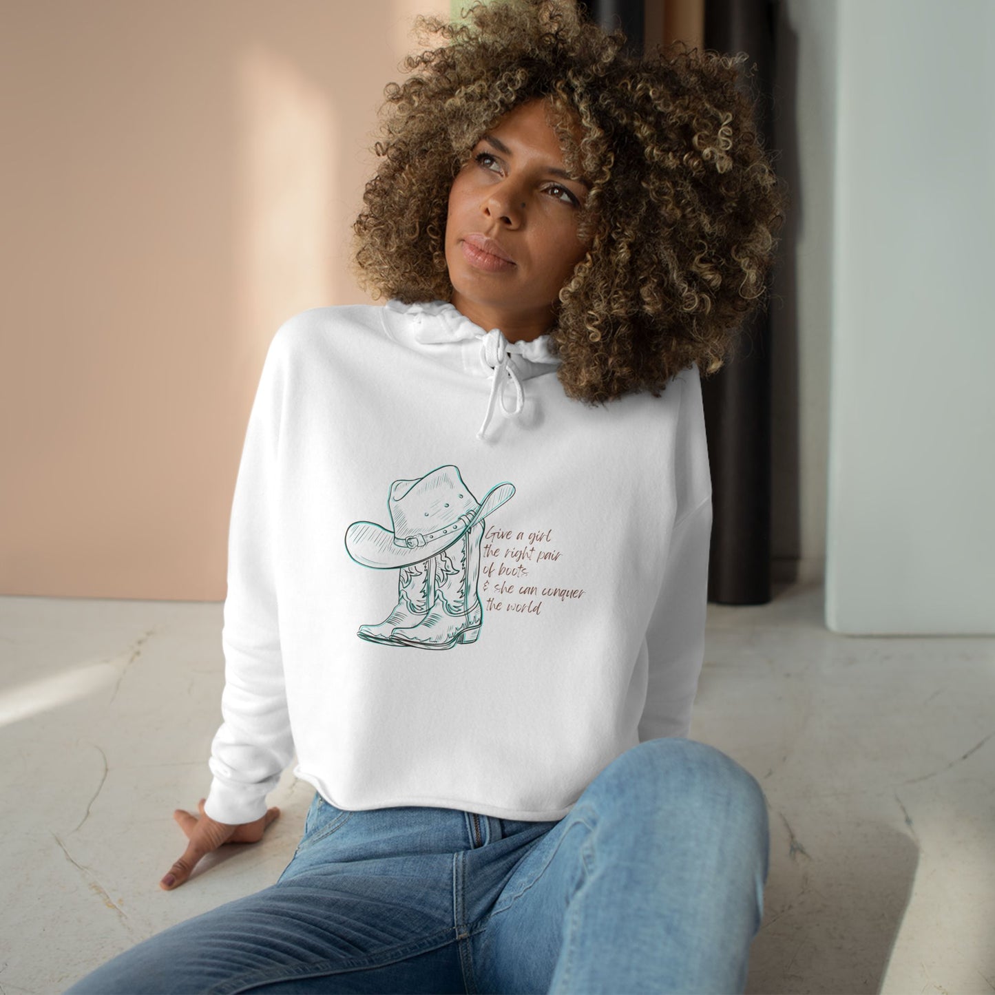 Cowgirl Spirit Crop Hoodie - Western Inspired Hoodie with Inspirational Quote - DiRoMi
