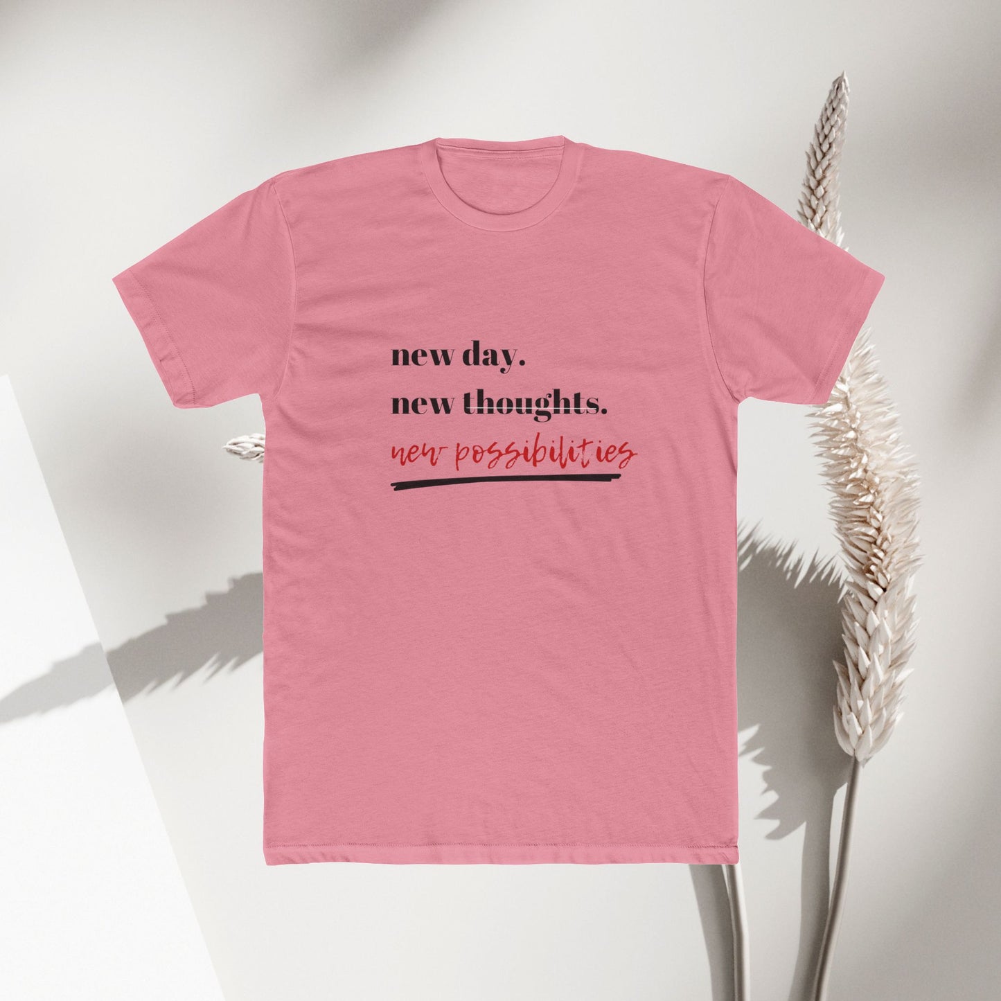 Inspirational Unisex Cotton Crew Tee - New Day, New Thoughts, New Possibilities - DiRoMi