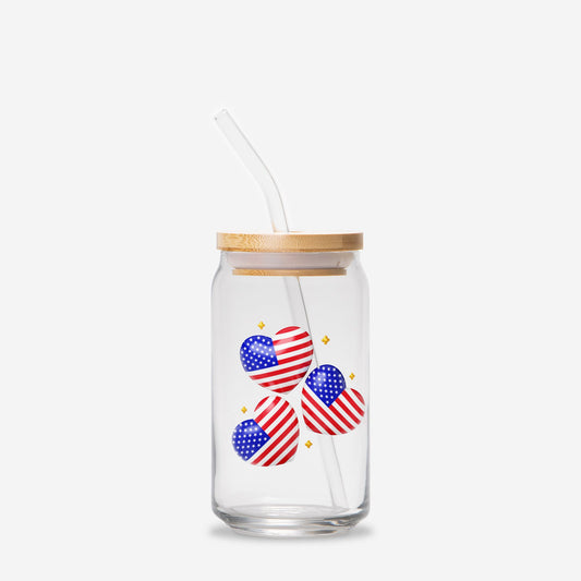 4th of july Glass Tumbler, Summer tumbler, iced coffee glass tumbler,Glass Can 16oz - DiRoMi