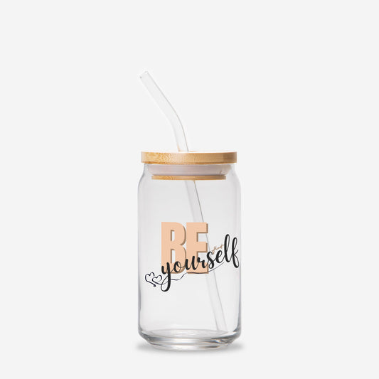 'Be Yourself' Glass tumbler- Glass Can - Gift tumblers 16oz - DiRoMi