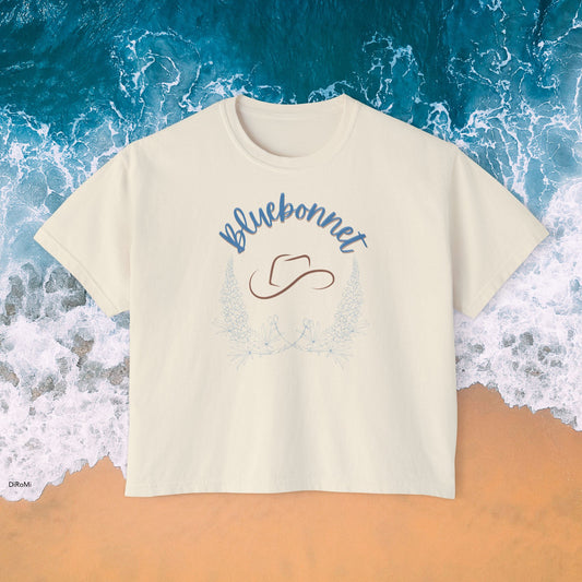 Bluebonnet Women's Boxy Tee - Casual, Comfortable, Trendy T-Shirt for Spring, Summer, Teen crop top, Crop Top, Birthday Gift, mother's day - DiRoMi