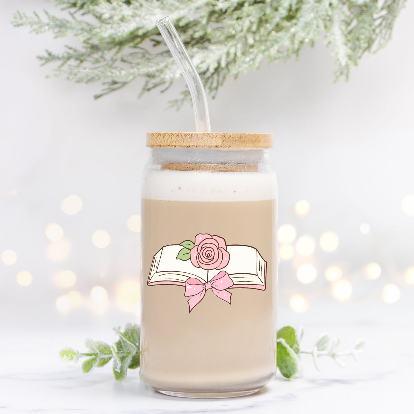 Bookish Glass Tumbler, Iced coffee tumbler, Iced coffee Glass, Glass Can 16oz - DiRoMi