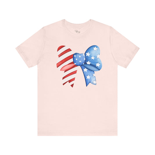 Coquette American bow, 4th of July Shirt Patriotic Short Sleeve Tee