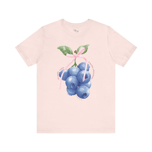 Coquette Blueberry Bliss T-Shirt, Cute Tee, Faith shirt, Christian T-Shirt, Summer Vibes Shirt, Gift for Christians, Casual Everyday Style - DiRoMi