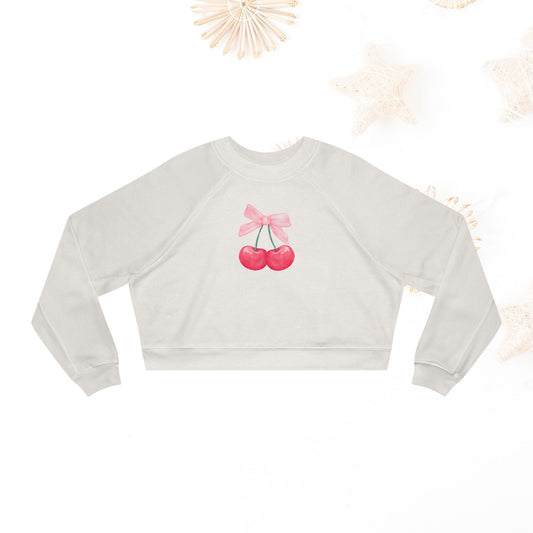Coquette Cherry Cropped Fleece Pullover, Cute Sweatshirt for Women, Trendy Casual, Spring Fashion, Gifts for Her, Coquette Sweatshirt - DiRoMi