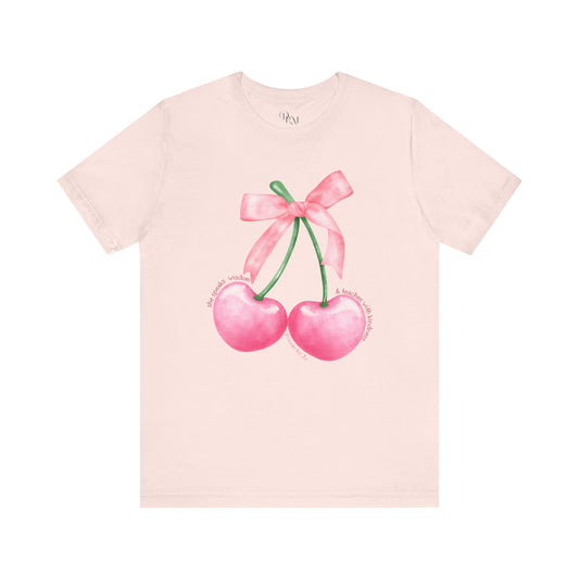 Coquette Cherry Tee,Cute Summer Unisex T-Shirt, Bows Shirt, Black Bow Shirt, Casual Style, Graphic Tee, Coquette Bow Tee - DiRoMi