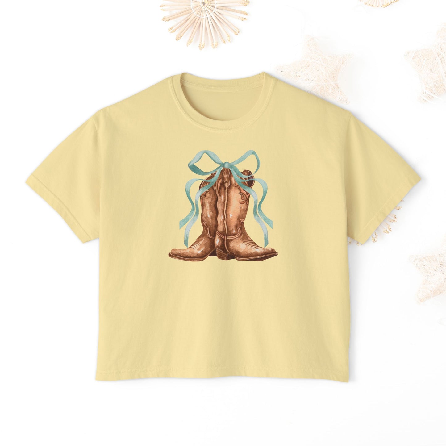 Coquette Rustic Cowboy Boots crop top Tee, Cute Crop Top, Country Crop Tee, Summer Vibes, Festival Crop Top, - DiRoMi