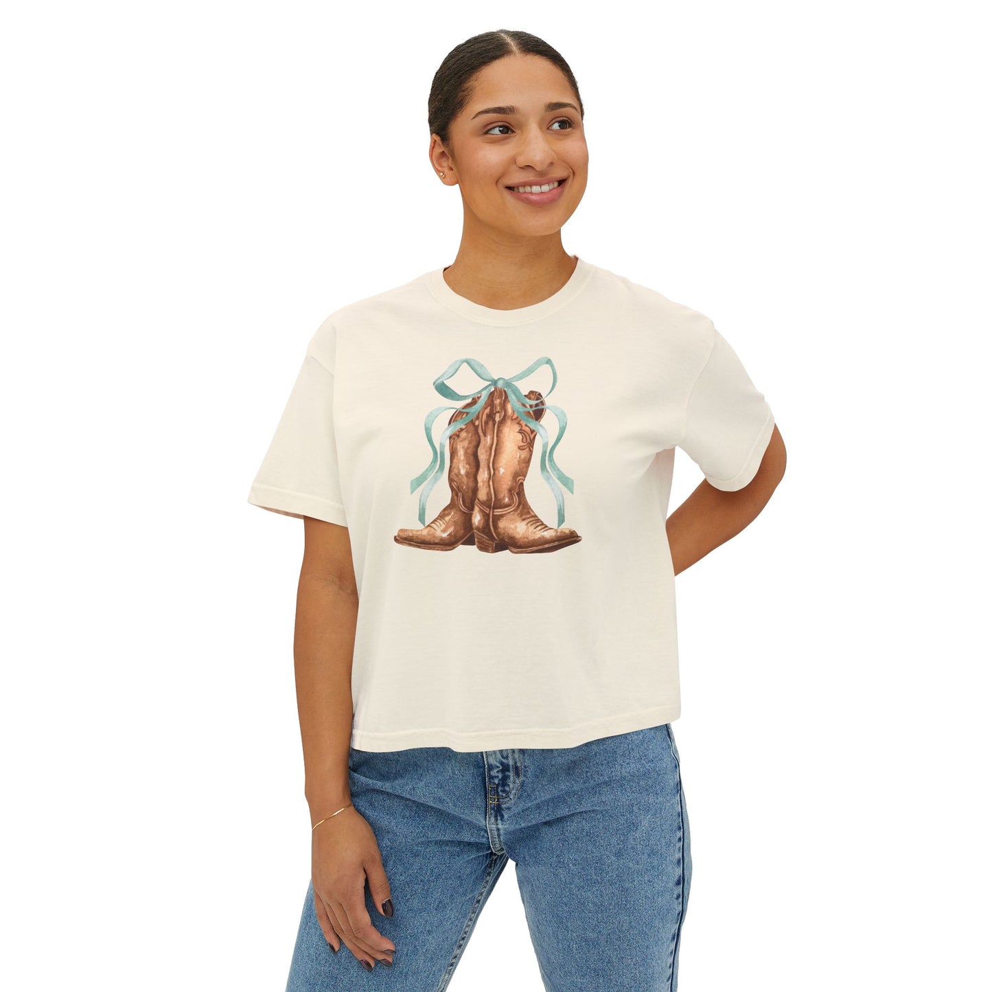 Coquette Rustic Cowboy Boots crop top Tee, Cute Crop Top, Country Crop Tee, Summer Vibes, Festival Crop Top, - DiRoMi