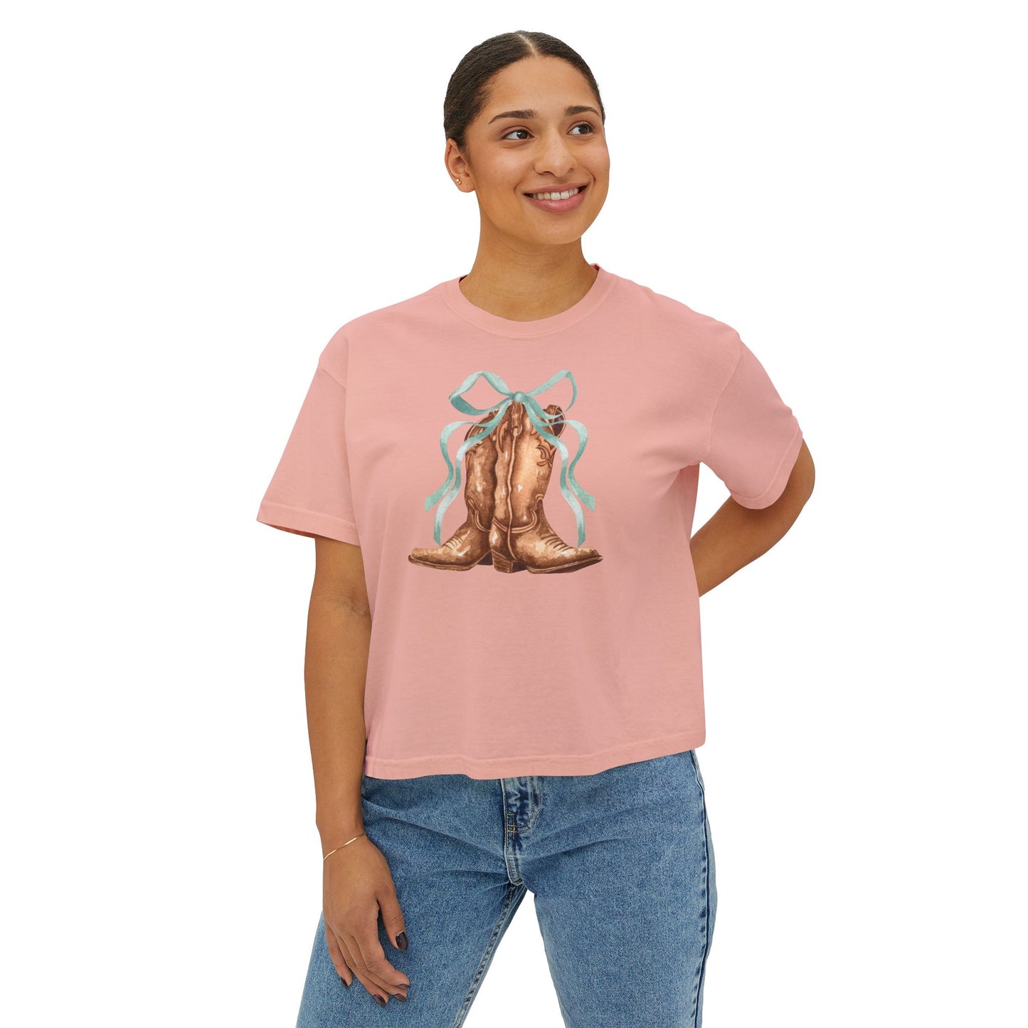 Coquette Rustic Cowboy Boots crop top Tee, Cute Crop Top, Country Crop Tee, Summer Vibes, Festival Crop Top, - DiRoMi