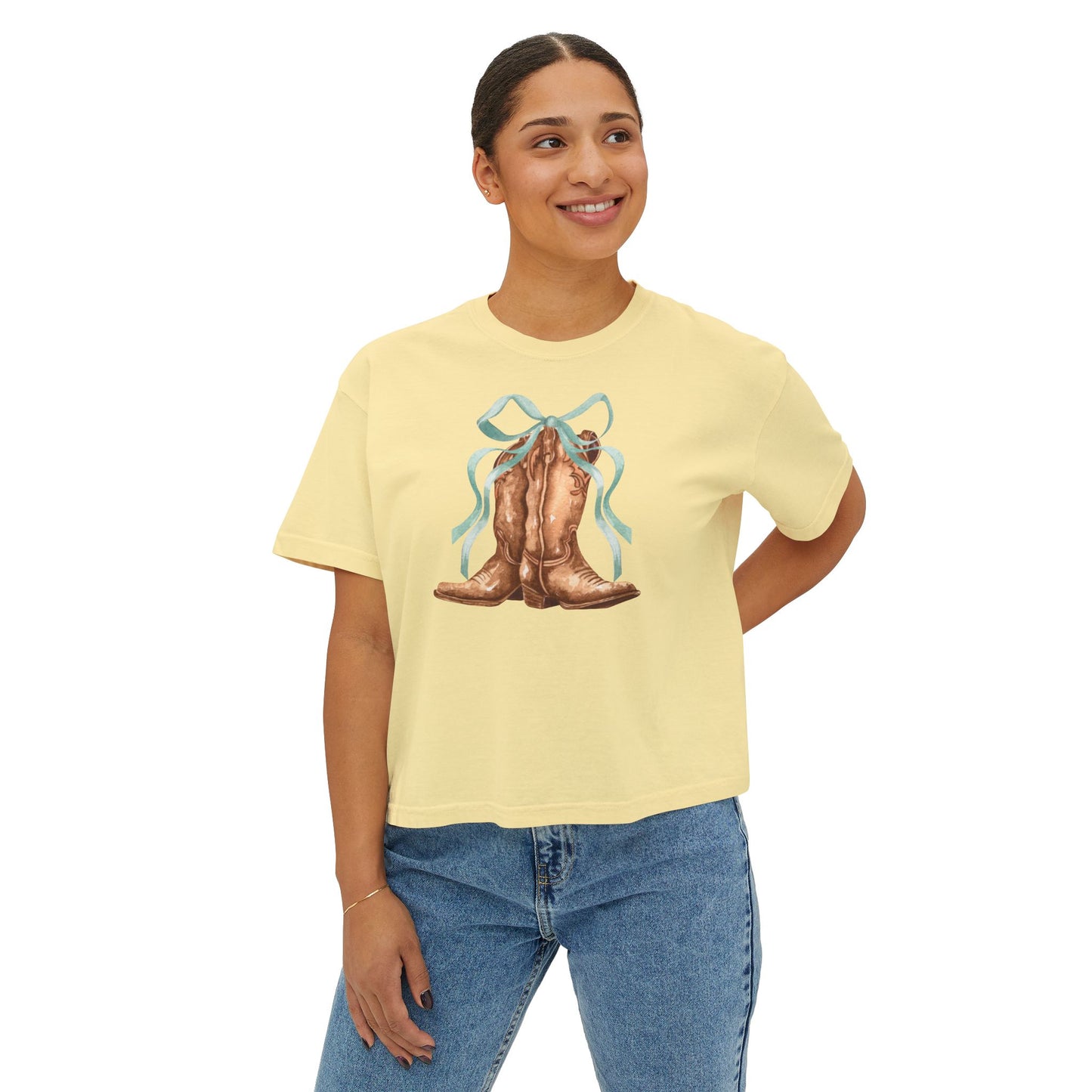 Coquette Rustic Cowboy Boots crop top Tee, Cute Crop Top, Country Crop Tee, Summer Vibes, Festival Crop Top, - DiRoMi