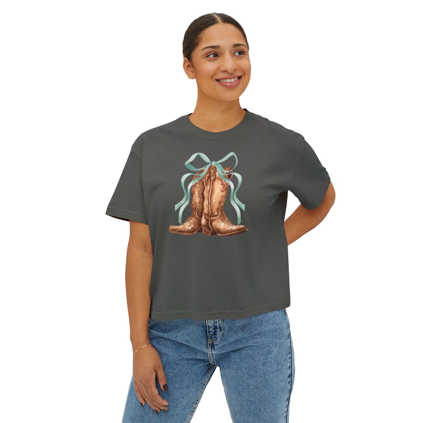 Coquette Rustic Cowboy Boots crop top Tee, Cute Crop Top, Country Crop Tee, Summer Vibes, Festival Crop Top, - DiRoMi