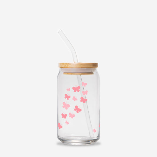 Coquette butterflies Glass Tumbler, Cute gifts, cute glass tumbler, Glass Can 16oz - DiRoMi