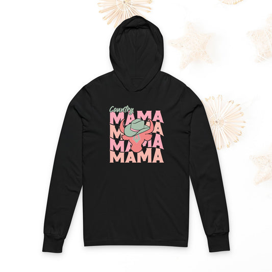 Country Mama Hooded Long Sleeve Tee, Gift for Moms, Casual Outfit, Music Lover Style, Mother's Day Gift, Trendy Fashion, Long sleeve Shirt - DiRoMi