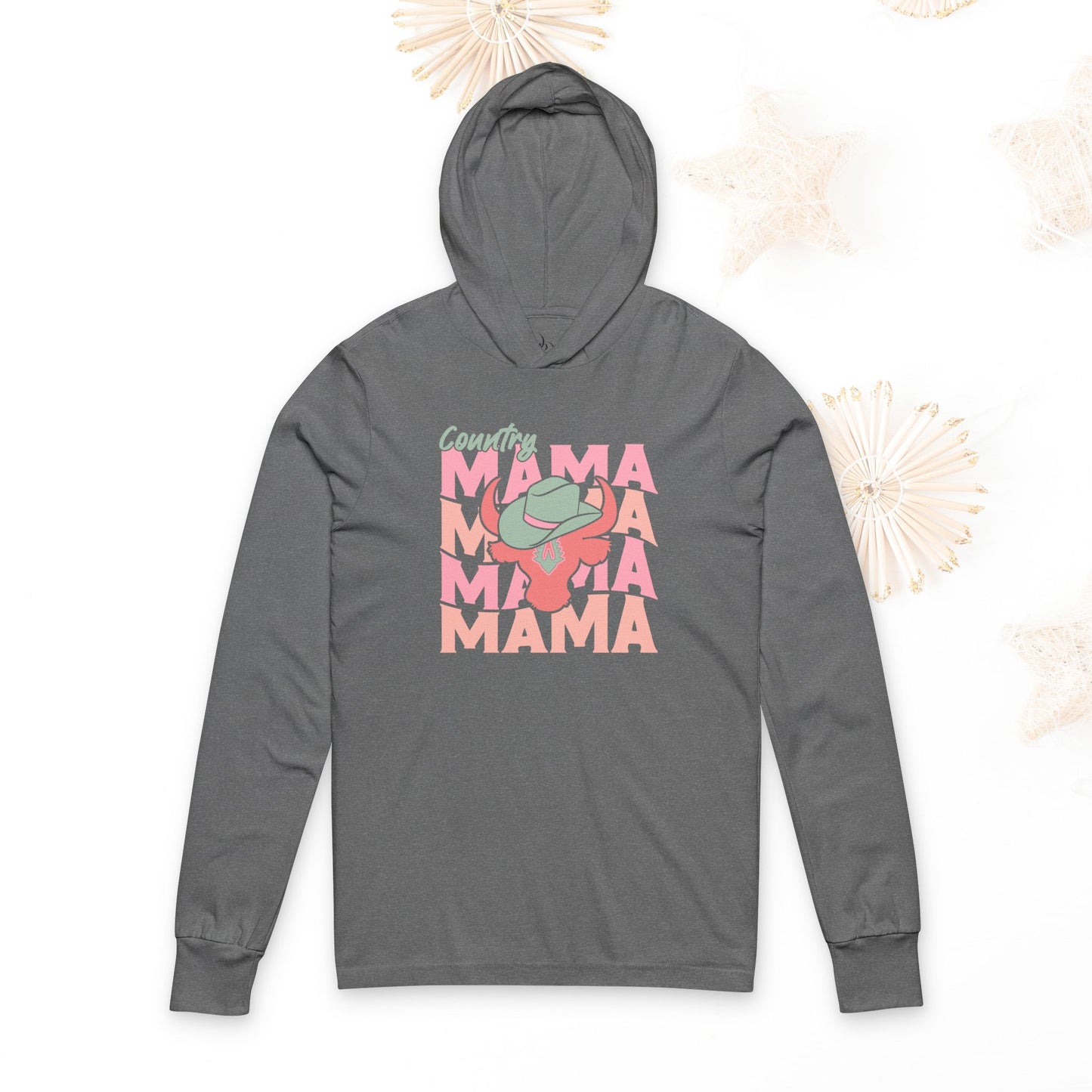 Country Mama Hooded Long Sleeve Tee, Gift for Moms, Casual Outfit, Music Lover Style, Mother's Day Gift, Trendy Fashion, Long sleeve Shirt - DiRoMi