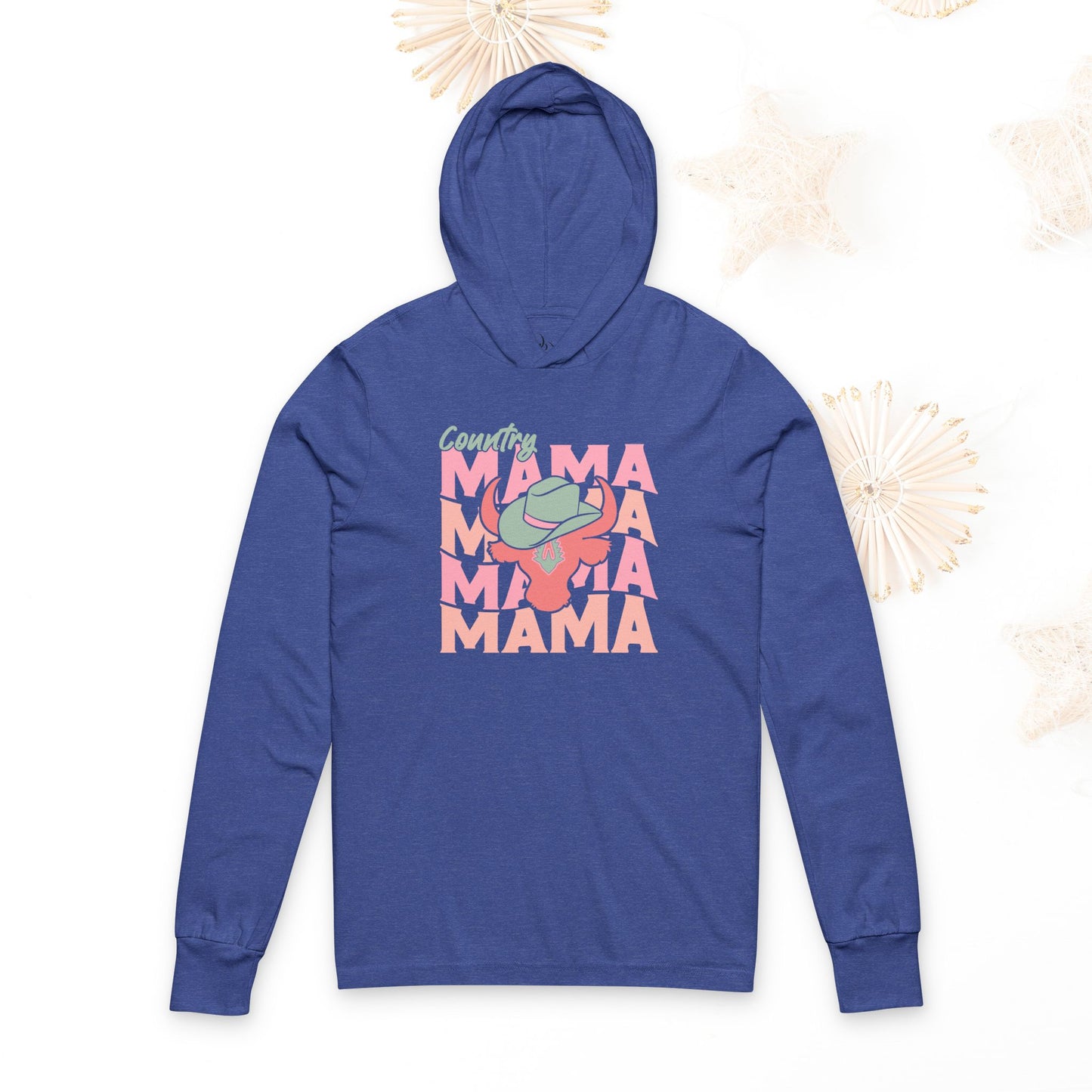 Country Mama Hooded Long Sleeve Tee, Gift for Moms, Casual Outfit, Music Lover Style, Mother's Day Gift, Trendy Fashion, Long sleeve Shirt - DiRoMi