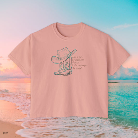 Cowgirl Vibes Women's Boxy Tee - 'Have a Girl' Graphic T-Shirt - DiRoMi