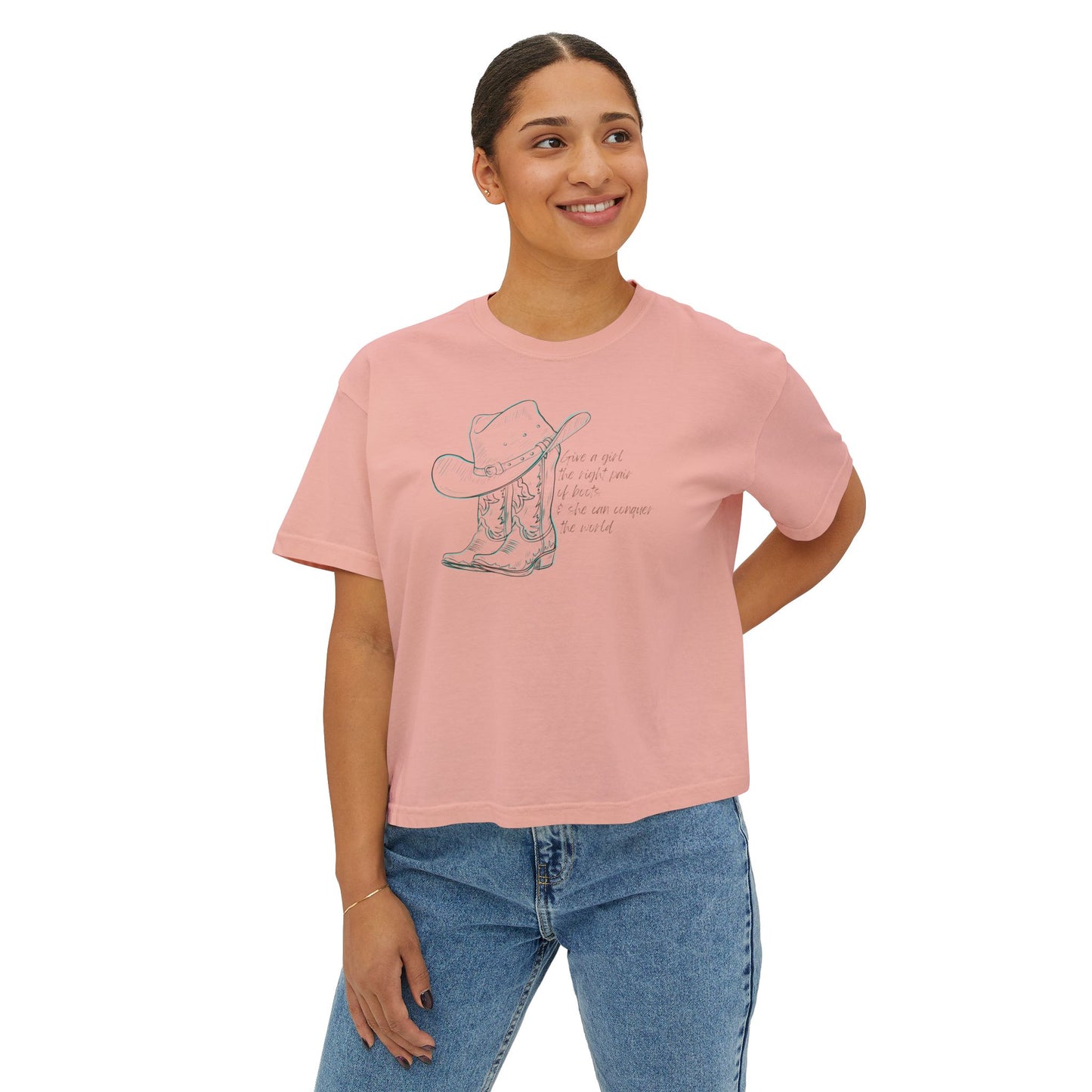 Cowgirl Vibes Women's Boxy Tee - 'Have a Girl' Graphic T-Shirt - DiRoMi