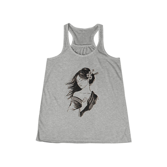 Elegant Women’s Flowy Racerback Tank with Asian-Inspired Design