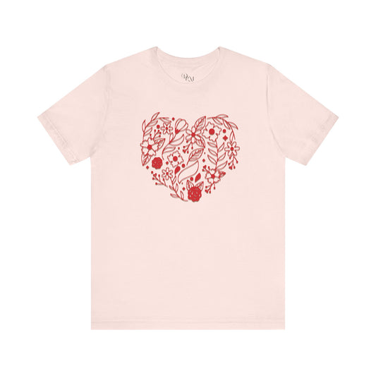 Floral Heart Unisex Tee, Cute Casual Shirt, Gift for Her, Nature Lover Apparel, Everyday Comfort Tee, Eco-Friendly Fashion, Mother's day - DiRoMi