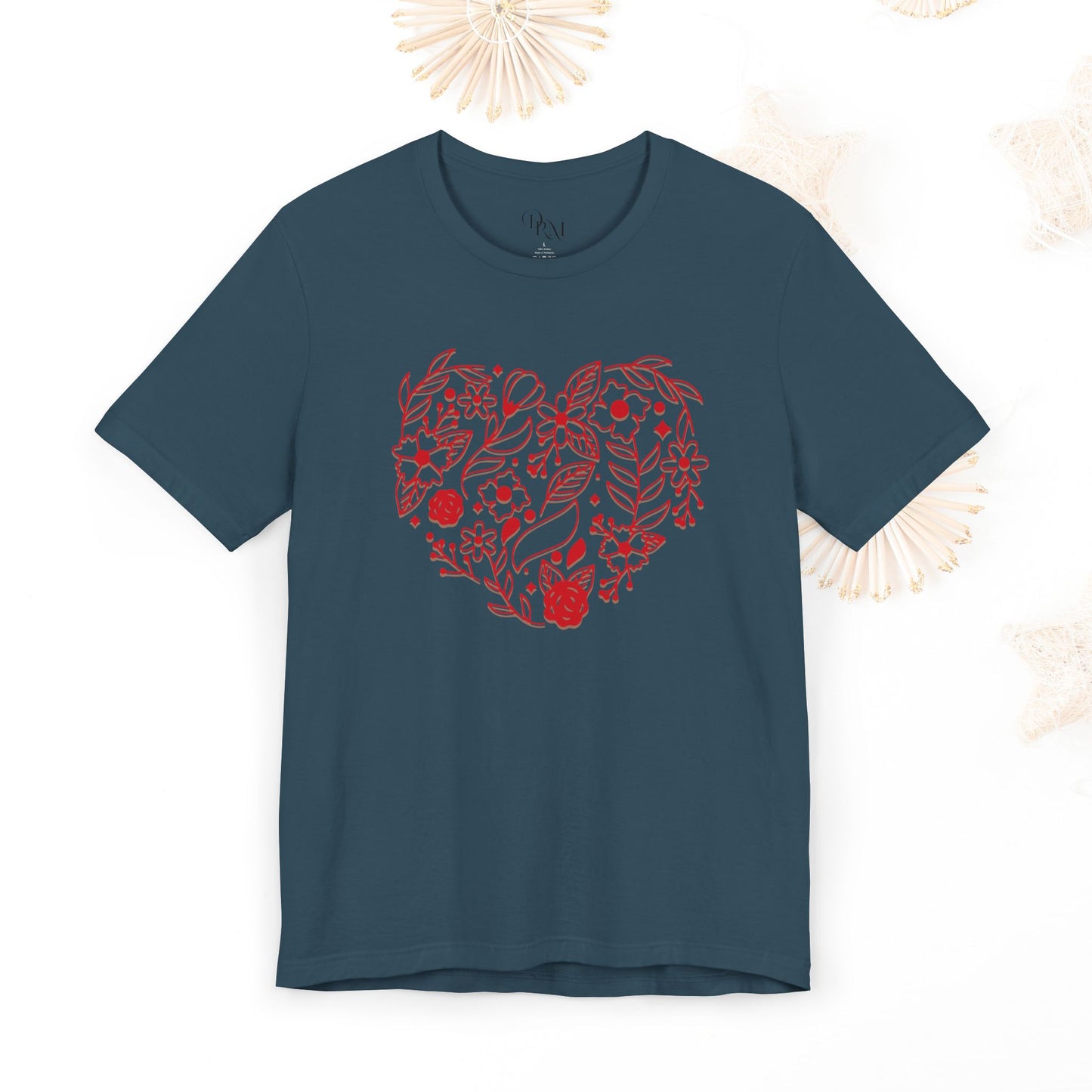 Floral Heart Unisex Tee, Cute Casual Shirt, Gift for Her, Nature Lover Apparel, Everyday Comfort Tee, Eco-Friendly Fashion, Mother's day - DiRoMi