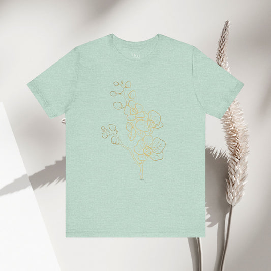 Floral Line Art Unisex Tee - Elegant Botanical Design - DiRoMi