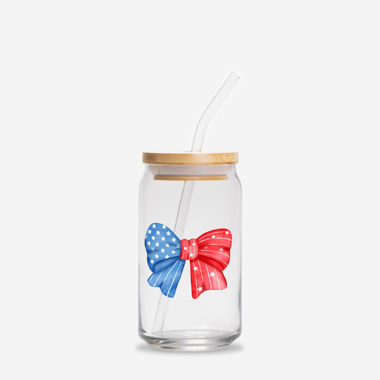 Glass tumbler, Independence day , 4th of July glass tumbler,Glass Can 16oz - DiRoMi