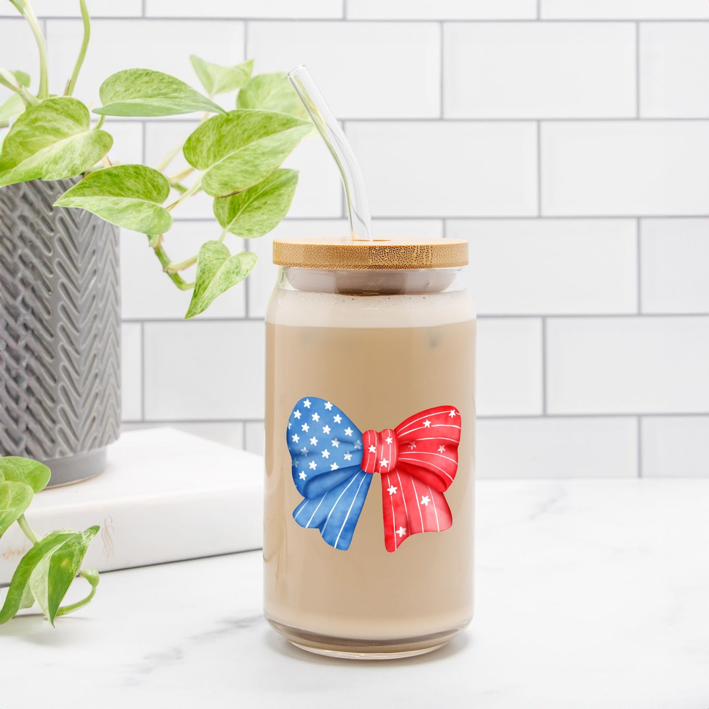 Glass tumbler, Independence day , 4th of July glass tumbler,Glass Can 16oz - DiRoMi
