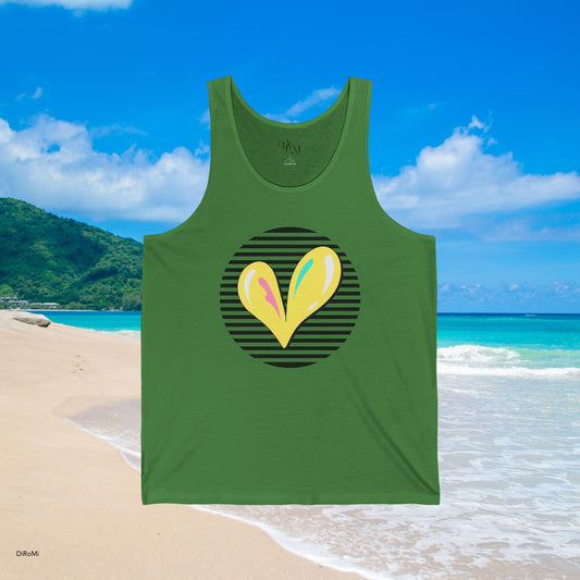 Heart on Stripes Unisex Jersey Tank, Casual Summer Wear - DiRoMi