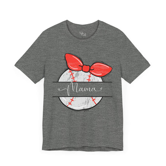Mama Baseball Bow Short Sleeve Tee - Perfect for Sports Moms, baseball mom, Baseball shirt, Mom gift, Mother's day - DiRoMi