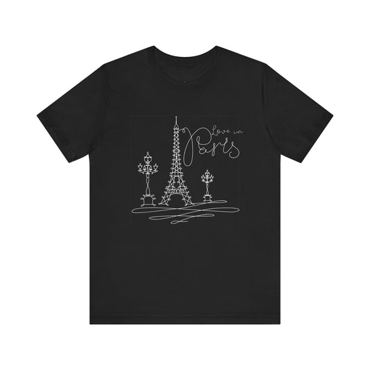 Paris Love Tee, Unisex Short Sleeve Shirt, Eiffel Tower Graphic Tee, Gifts for Travelers, Summer Fashion, Casual Wear, chic shirts - DiRoMi