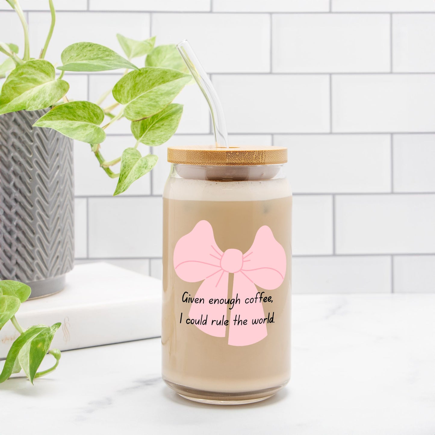 Pink Bow Coquette Bow Glass, Cute Gift 16oz - DiRoMi