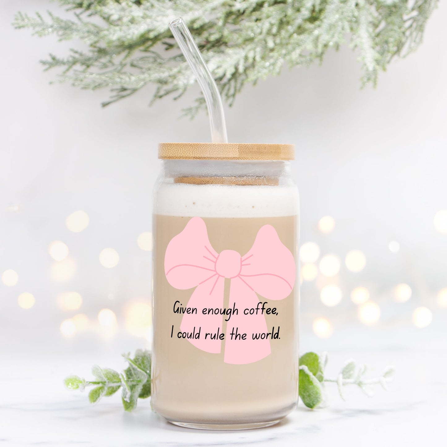 Pink Bow Coquette Bow Glass, Cute Gift 16oz - DiRoMi