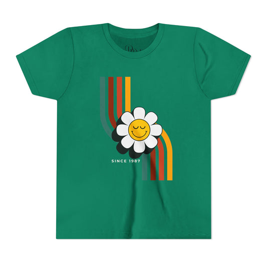 Smiley Flower Youth Short Sleeve Tee - Colorful Retro Design - DiRoMi