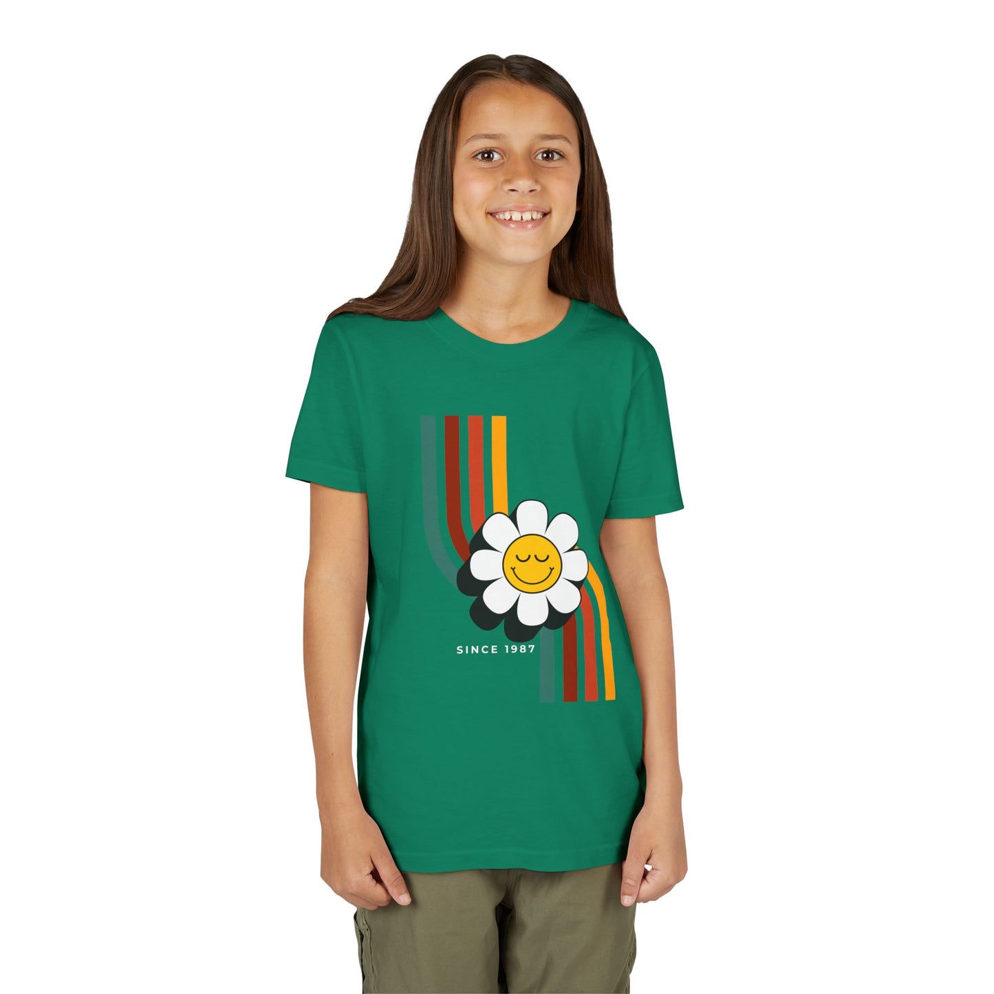 Smiley Flower Youth Short Sleeve Tee - Colorful Retro Design - DiRoMi