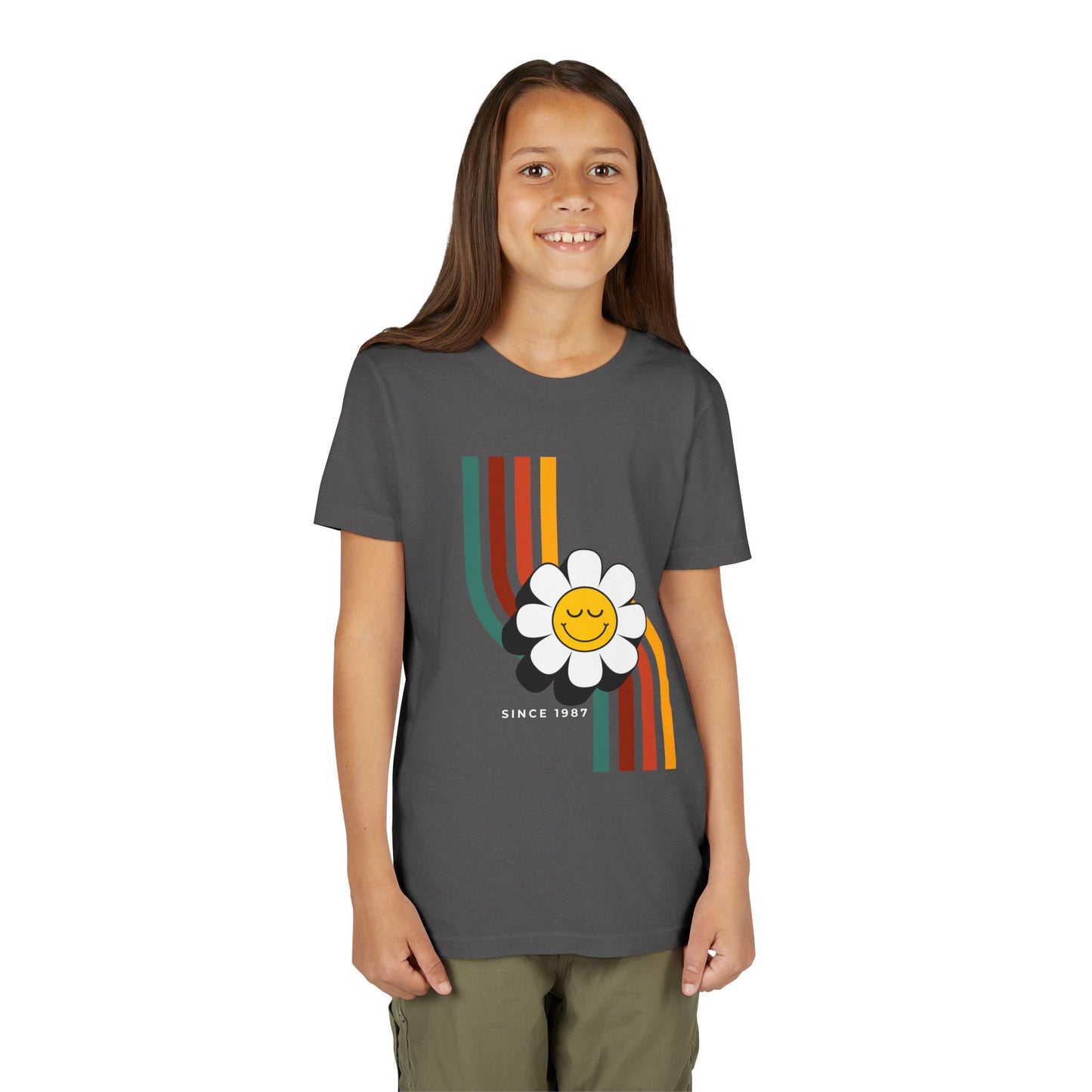 Smiley Flower Youth Short Sleeve Tee - Colorful Retro Design - DiRoMi