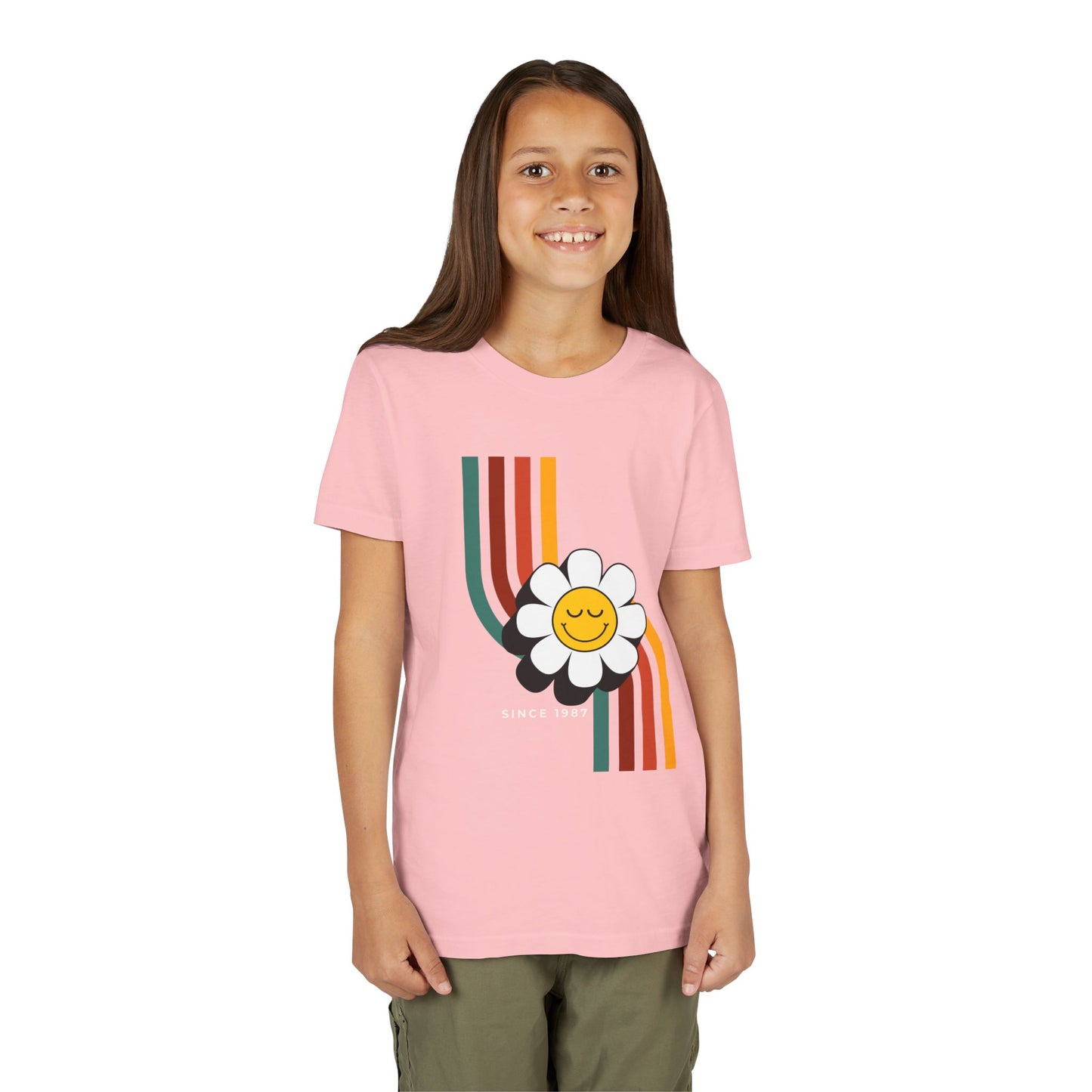 Smiley Flower Youth Short Sleeve Tee - Colorful Retro Design - DiRoMi