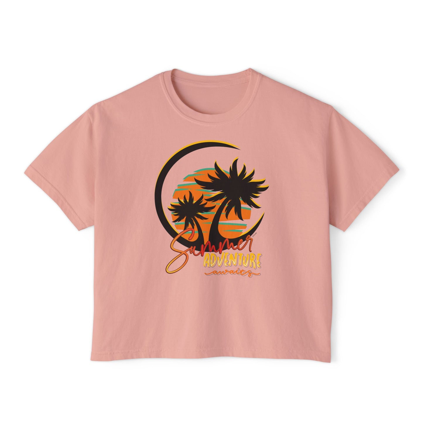 Summer Adventure Boxy Tee, Relaxed Fit Women's Shirt, Boho Chic Top, Casual Beachwear, Gift for Travelers, Vacation Outfit, Teen crop top - DiRoMi