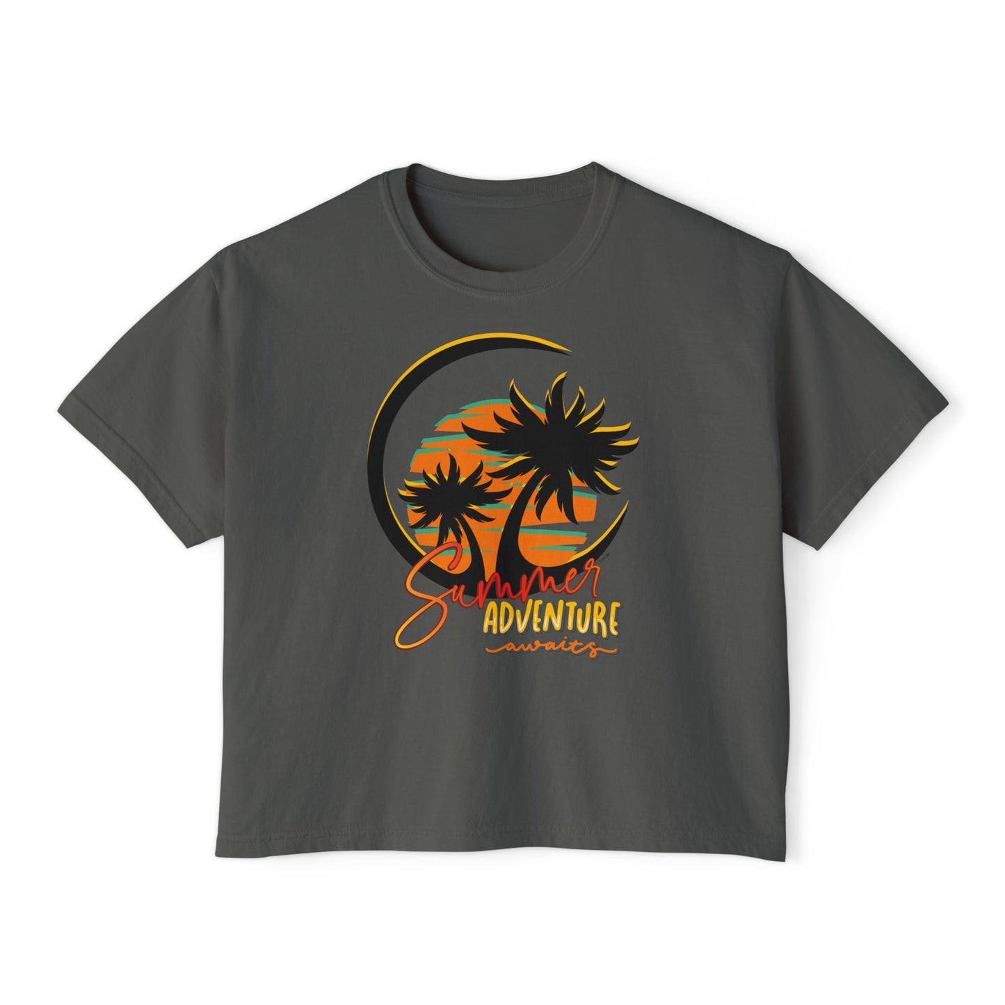 Summer Adventure Boxy Tee, Relaxed Fit Women's Shirt, Boho Chic Top, Casual Beachwear, Gift for Travelers, Vacation Outfit, Teen crop top - DiRoMi