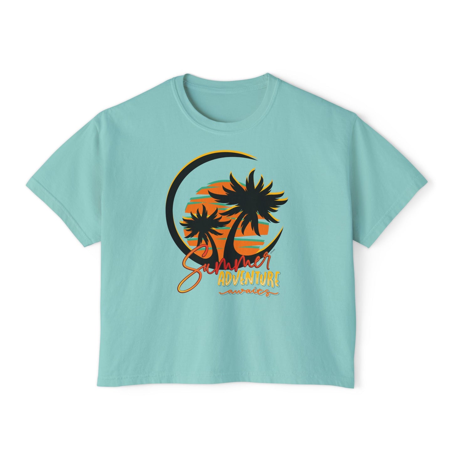 Summer Adventure Boxy Tee, Relaxed Fit Women's Shirt, Boho Chic Top, Casual Beachwear, Gift for Travelers, Vacation Outfit, Teen crop top - DiRoMi