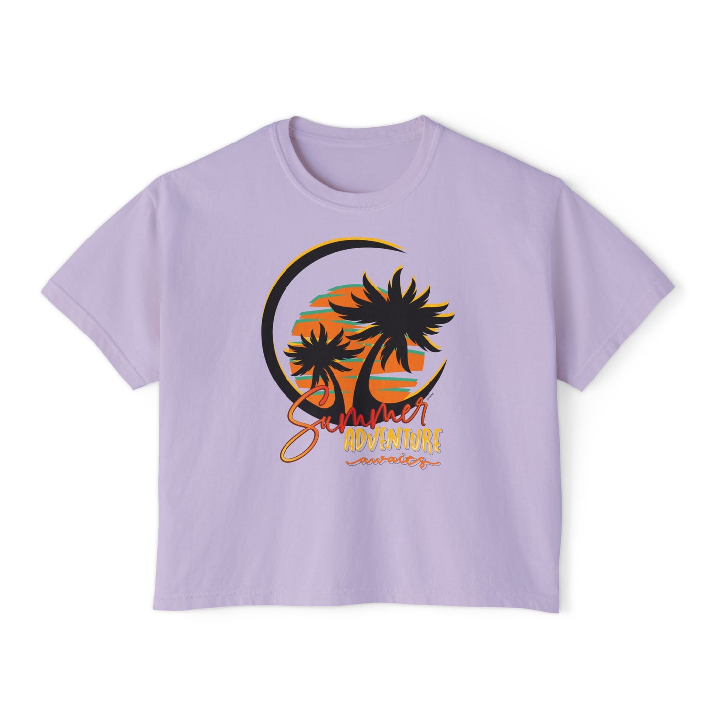 Summer Adventure Boxy Tee, Relaxed Fit Women's Shirt, Boho Chic Top, Casual Beachwear, Gift for Travelers, Vacation Outfit, Teen crop top - DiRoMi