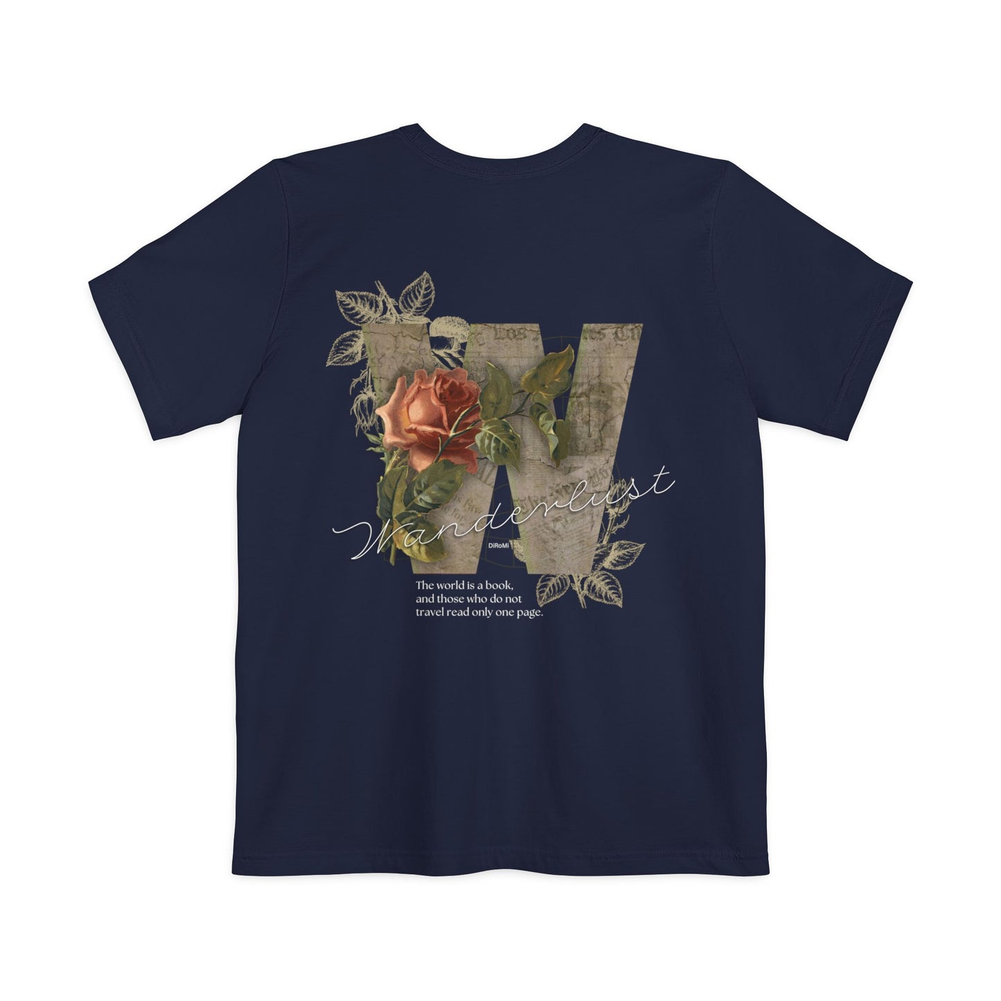 Wanderlust Pocket T-Shirt | Unisex Adventure Tee with Rose Design - DiRoMi