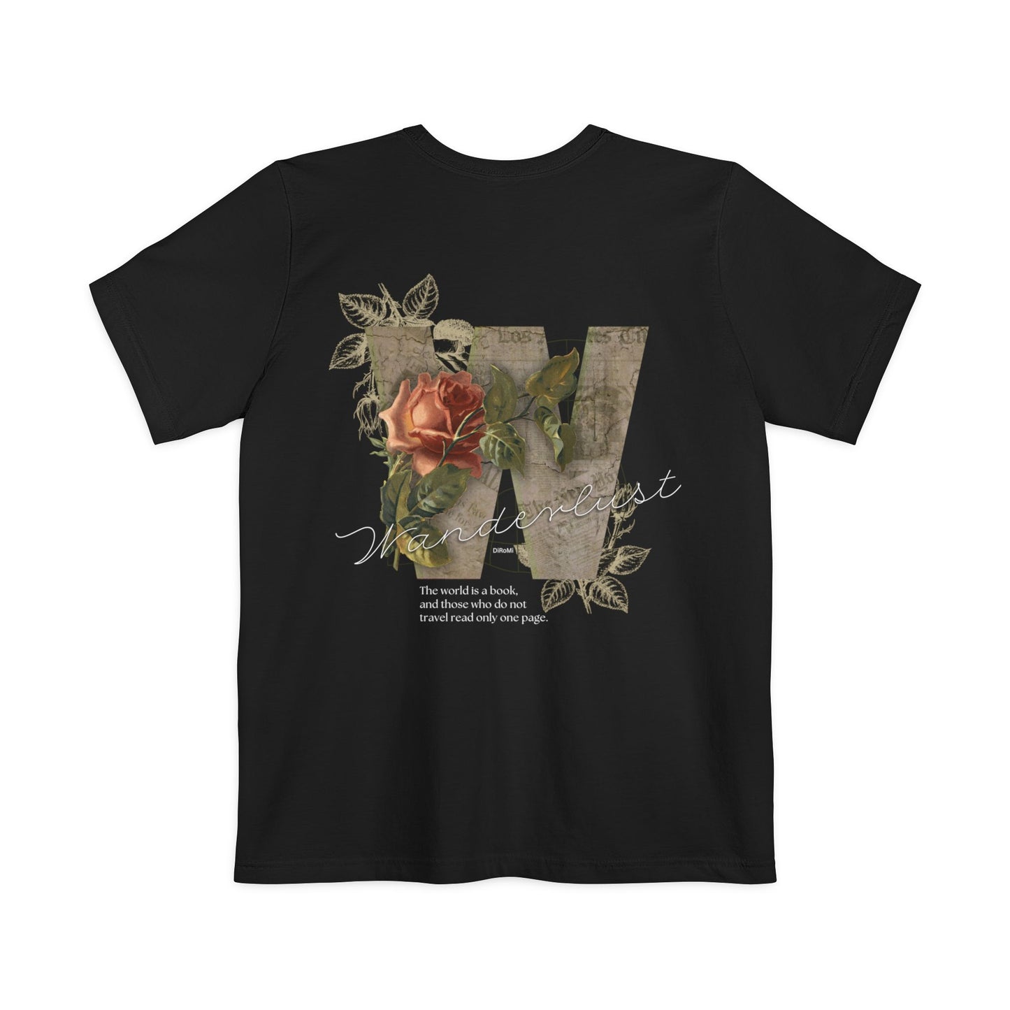 Wanderlust Pocket T-Shirt | Unisex Adventure Tee with Rose Design - DiRoMi