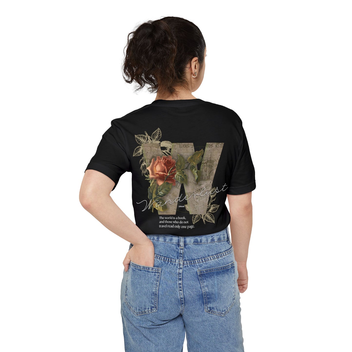Wanderlust Pocket T-Shirt | Unisex Adventure Tee with Rose Design - DiRoMi